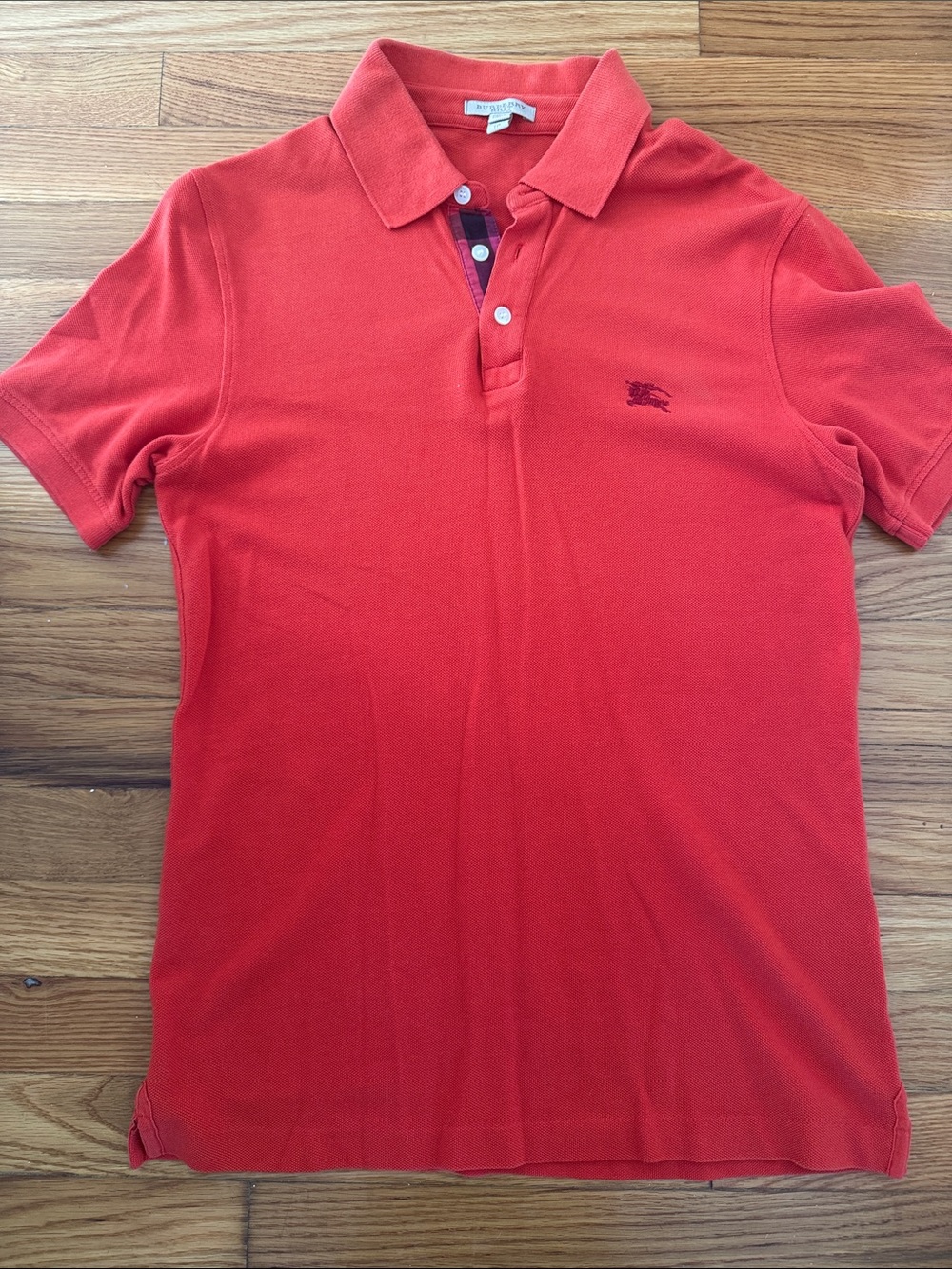 Burberry Orange-Red Polo with Tartan Placket
